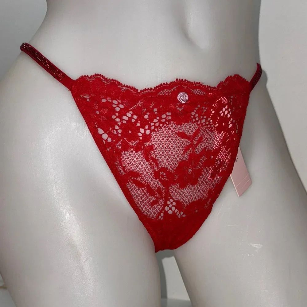 🔥Victoria's Secret Red Lace Panties Dream Angel V-string Sz Small NWT